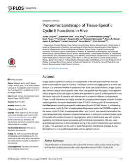 Proteomic Landscape of Tissue-Specific Cyclin E Functions in Vivo