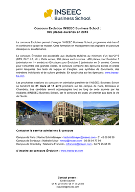 Concours Évolution INSEEC Business School : 900 Places Ouvertes En 2015