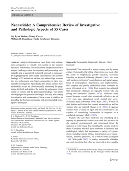 Neonaticide: a Comprehensive Review of Investigative and Pathologic Aspects of 55 Cases