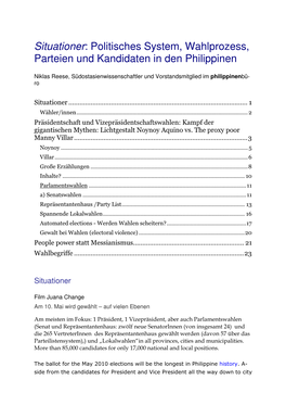 Situationer: Politisches System, Wahlprozess, Parteien Und