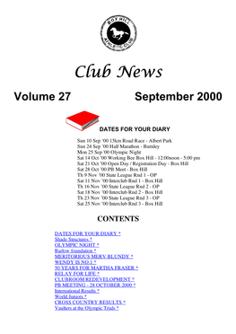 Club News Volume 27 September 2000