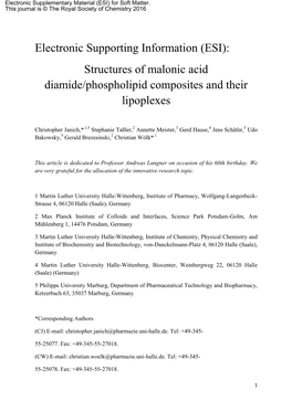 (ESI): Structures of Malonic Acid Diamide/Phospholipid Composites and Their Lipoplexes