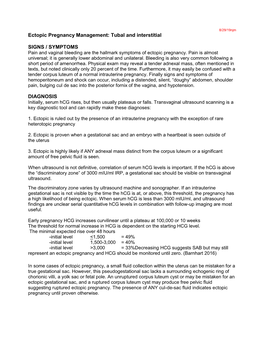 Ectopic Pregnancy Management: Tubal and Interstitial SIGNS / SYMPTOMS DIAGNOSIS