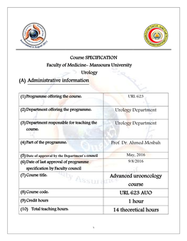 (A) Administrative Information Advanced Urooncology Course URL