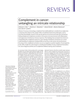 Complement in Cancer: Untangling an Intricate Relationship