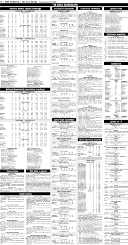 THE DAILY SCOREBOARD National Hockey League Standings Scholastic Basketball Scholastic Swimming Sports Scene EASTERN CONFERENCE VARSITY GIRLS at Oil City FRIDAY, JAN