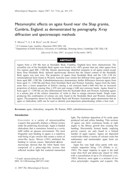 Metamorphic Effects on Agate Found Near the Shap Granite, Cumbria, England: As Demonstrated by Petrography, X-Ray Diffraction and Spectroscopic Methods