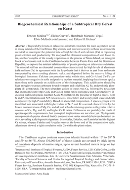 Biogeochemical Relationships of a Subtropical Dry Forest on Karst