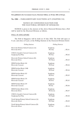 GAZETTE Notice of Contested Election for the Electoral Division Of