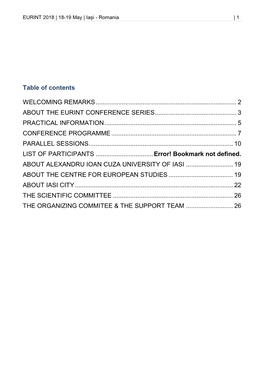 Table of Contents WELCOMING REMARKS