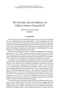 The Scientific Life and Influence of Clifford Ambrose Truesdell