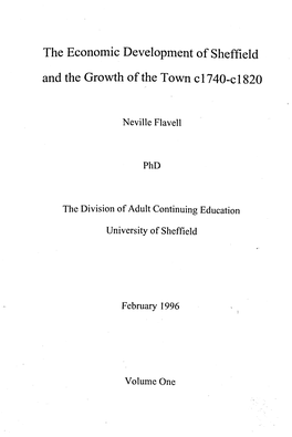 The Economic Development of Sheffield and the Growth of the Town Cl740-Cl820