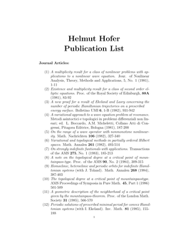 Helmut Hofer Publication List