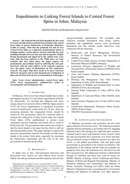 Impediments to Linking Forest Islands to Central Forest Spine in Johor, Malaysia