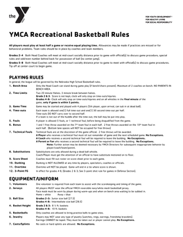 YMCA Recreational Basketball Rules