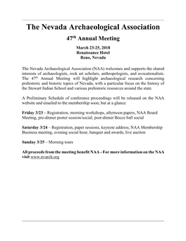 The Nevada Archaeological Association 47Th Annual Meeting