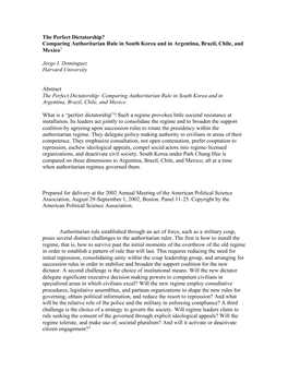 The Perfect Dictatorship? Comparing Authoritarian Rule in South Korea and in Argentina, Brazil, Chile, and Mexico1