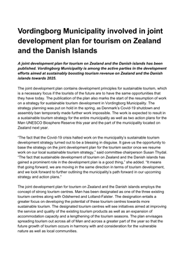 Vordingborg Municipality Involved in Joint Development Plan for Tourism on Zealand and the Danish Islands