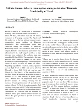 Attitude Towards Tobacco Consumption Among Residents of Dhankuta Municipality of Nepal