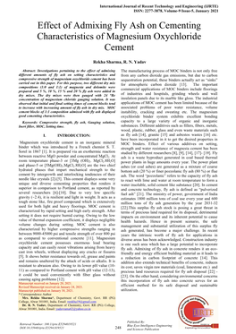 Effect of Admixing Fly Ash on Cementing Characteristics of Magnesium Oxychloride Cement