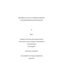 Mechanistic Study of Cysteine Dioxygenase, a Non-Heme