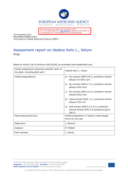 Assessment Report on Hedera Helix L., Folium Final