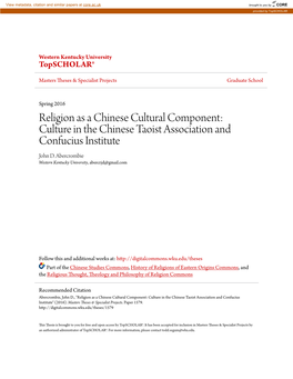 Culture in the Chinese Taoist Association and Confucius Institute John D