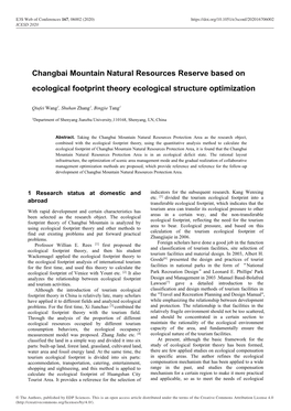 Changbai Mountain Natural Resources Reserve Based on Ecological Footprint Theory Ecological Structure Optimization