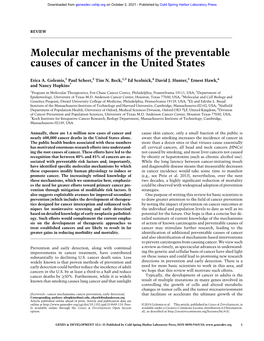 Molecular Mechanisms of the Preventable Causes of Cancer in the United States