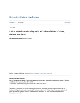 Latina Multidimensionality and Latcrit Possibilities: Culture, Gender, and Sex©