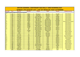 DEVON GENERAL CENTENARY BUS RALLY and RUNNING DAY SUNDAY 4TH AUGUST 2019 - LIST of VEHICLES THAT ATTENDED Entry No