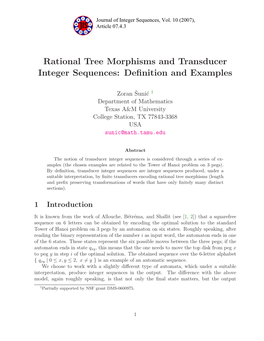 Rational Tree Morphisms and Transducer Integer Sequences: Definition and Examples