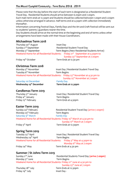 Michaelmas Term 2018 Christmas Term 2018 Candlemas Term 2019