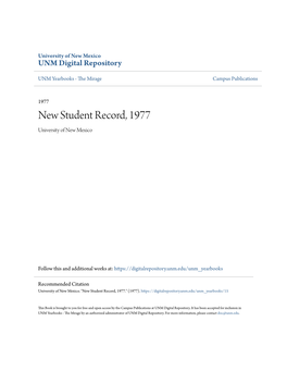 New Student Record, 1977 University of New Mexico