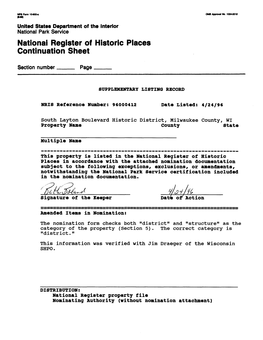 National Register of Historic Places Continuation Sheet