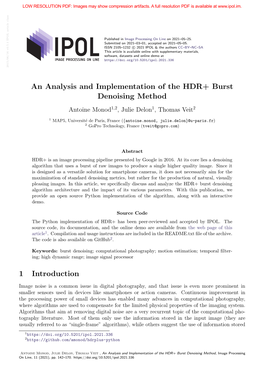 An Analysis and Implementation of the HDR+ Burst Denoising Method