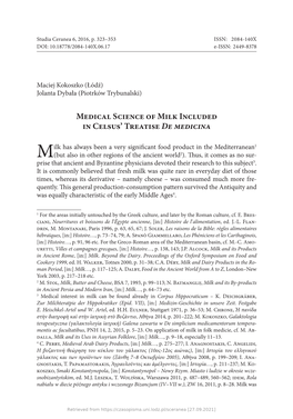 Medical Science of Milk Included in Celsus' Treatise De Medicina