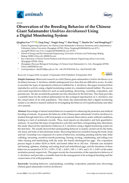 Observation of the Breeding Behavior of the Chinese Giant Salamander (Andrias Davidianus) Using a Digital Monitoring System