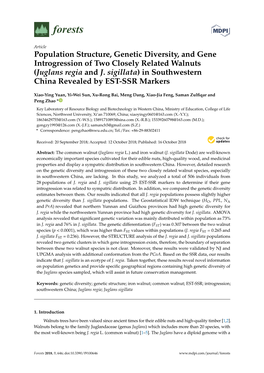 Population Structure, Genetic Diversity, and Gene Introgression of Two Closely Related Walnuts (Juglans Regia and J