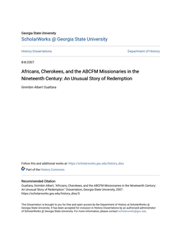 Africans, Cherokees, and the ABCFM Missionaries in the Nineteenth Century: an Unusual Story of Redemption