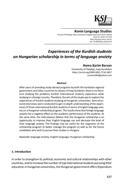 Experiences of the Kurdish Students on Hungarian Scholarship in Terms of Language Anxiety