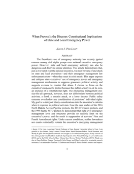 When Protest Is the Disaster: Constitutional Implications of State and Local Emergency Power