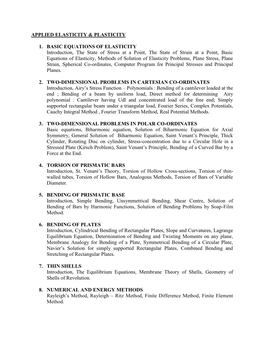 Applied Elasticity & Plasticity 1. Basic Equations Of