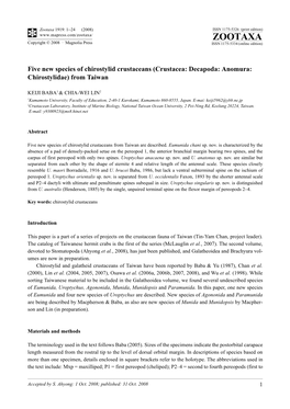 Crustacea: Decapoda: Anomura: Chirostylidae) from Taiwan