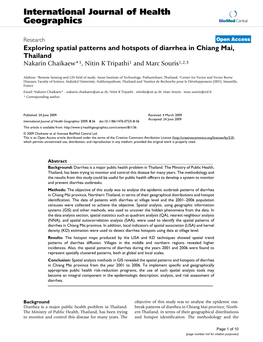 Exploring Spatial Patterns and Hotspots of Diarrhea in Chiang Mai, Thailand Nakarin Chaikaew*1, Nitin K Tripathi1 and Marc Souris1,2,3
