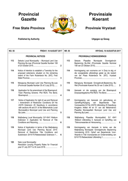 PROVINCIAL GAZETTE PROVINSIALE KOERANT (Published Every Friday) (Verskyn Elke Vrydag)