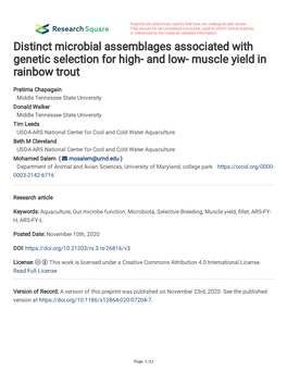 Distinct Microbial Assemblages Associated with Genetic Selection for High- and Low- Muscle Yield in Rainbow Trout