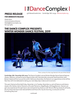 Press Release the Dance Complex Presents Winter Wonder Dance Festival 2019