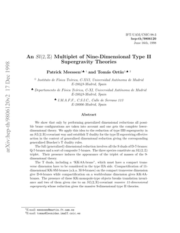 An Sl (2, Z) Multiplet of Nine-Dimensional Type II Supergravity Theories