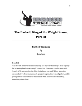 The Barbell, King of the Weight Room, Part III